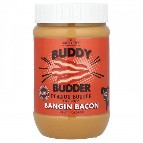 Bark Bistro Company, Buddy Budder, арахисовая паста, для собак, бекон, 480 г (17 унций)