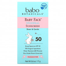 Babo Botanicals, Baby Face, солнцезащитное средство на минеральной основе в виде стика, SPF 50, 17 г