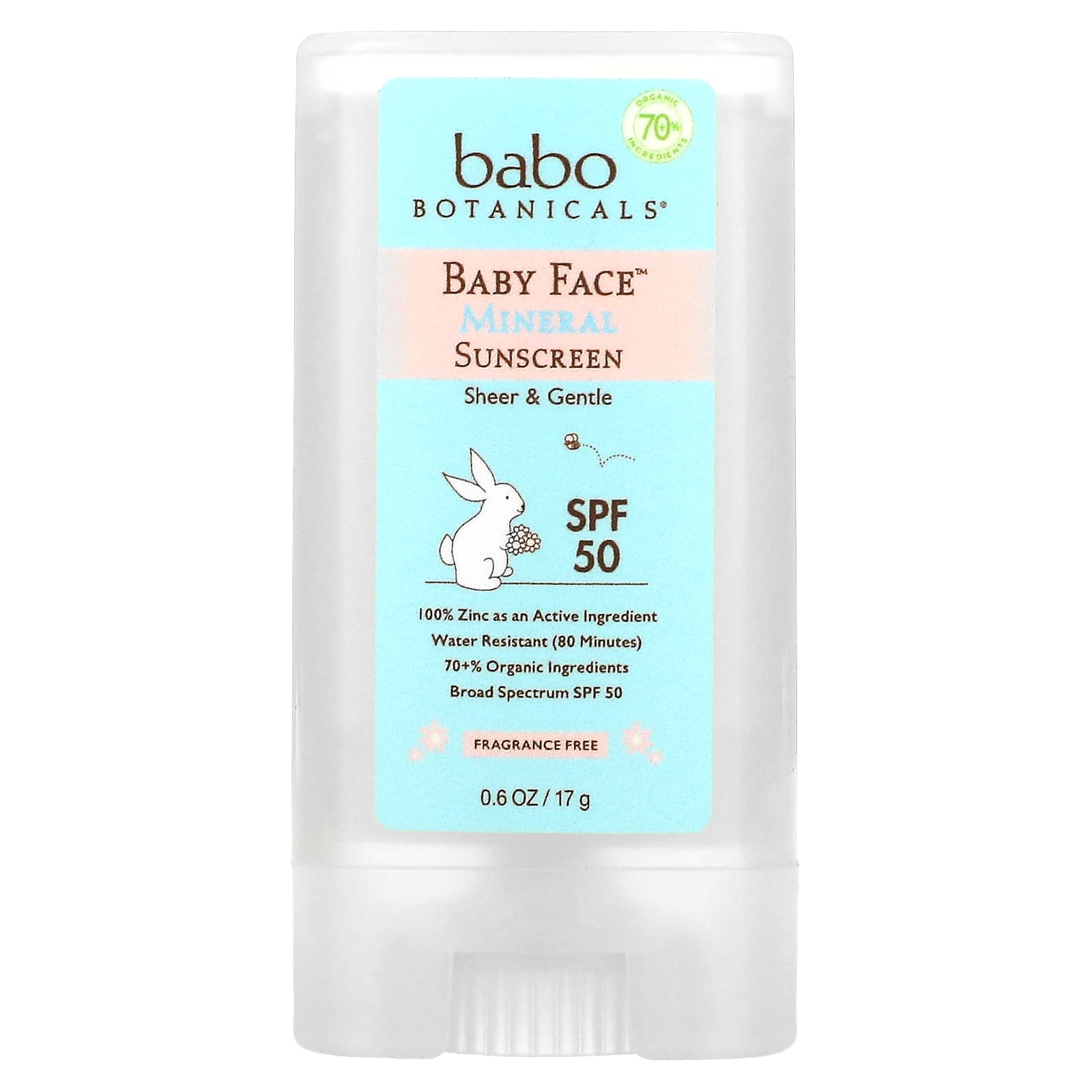 Babo Botanicals, Baby Face, солнцезащитное средство на минеральной основе в виде стика, SPF 50, 17 г