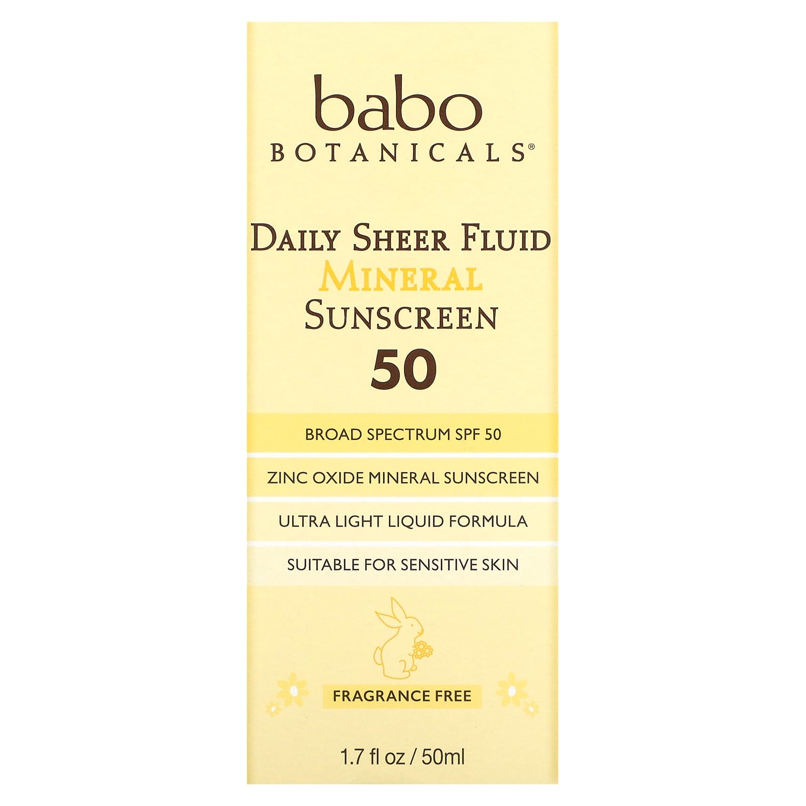 Babo Botanicals, Daily Sheer Fluid Mineral Sunscreen 50, без отдушек, 50 мл (1,7 жидк. Унции)