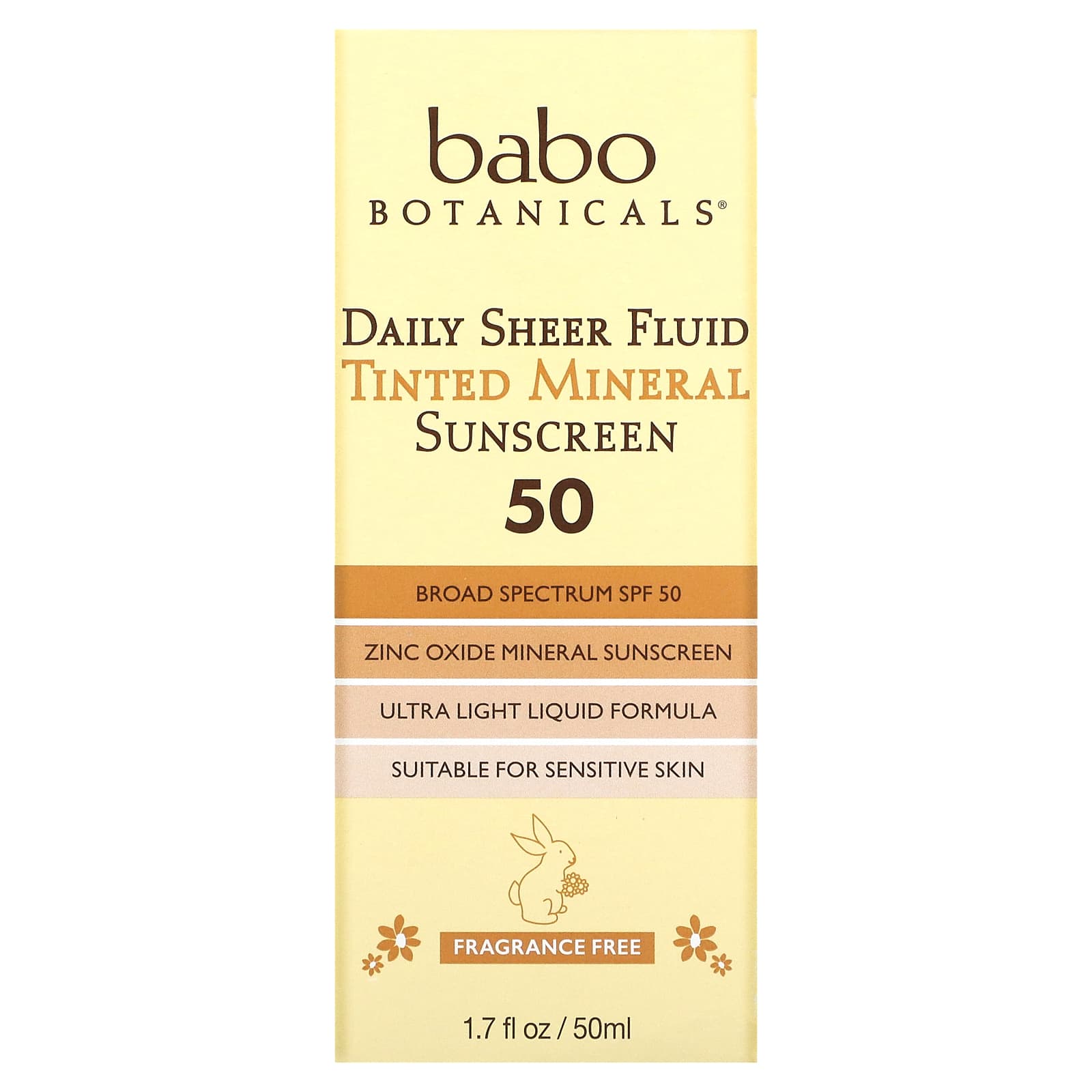 Babo Botanicals, Daily Sheer, флюид, тонирующее солнцезащитное средство с минералами 50, без отдушек, 50 мл (1,7 жидк. Унции)