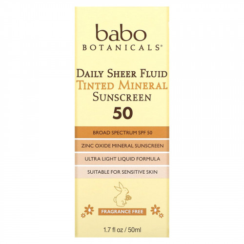 Babo Botanicals, Daily Sheer, флюид, тонирующее солнцезащитное средство с минералами 50, без отдушек, 50 мл (1,7 жидк. Унции)