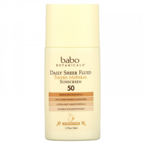 Babo Botanicals, Daily Sheer, флюид, тонирующее солнцезащитное средство с минералами 50, без отдушек, 50 мл (1,7 жидк. Унции)