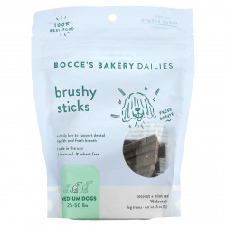 Bocce's Bakery, Dailies, Brushy Sticks, для средних собак, рецепт с кокосом и мятой, 16 зубных батончиков, 368,5 г (13 унций)
