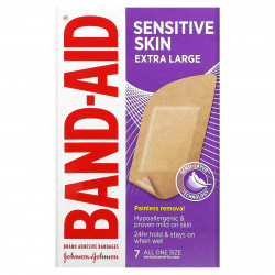 Band Aid, лейкопластыри, для чувствительной кожи, очень большие, 7 шт.