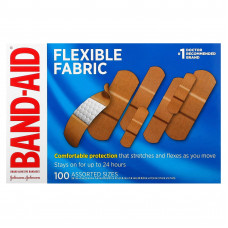 Band Aid, пластыри из гибкого материала, 100 шт. разных размеров
