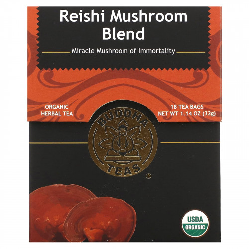 Buddha Teas, Organic Herbal Tea, смесь грибов рейши, без кофеина, 18 чайных пакетиков, 32 г (1,14 унции)