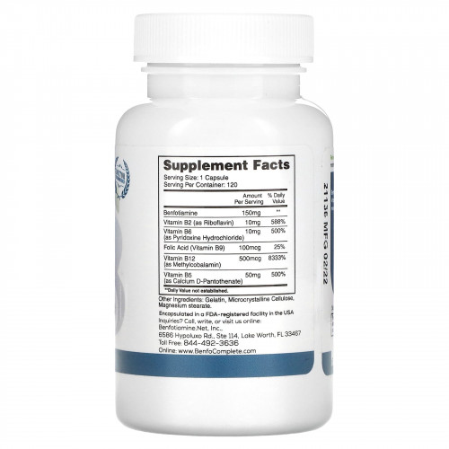 Benfotiamine Inc., Поддерживающая формула Multi-B при нейропатии, 150 мг, 120 капсул