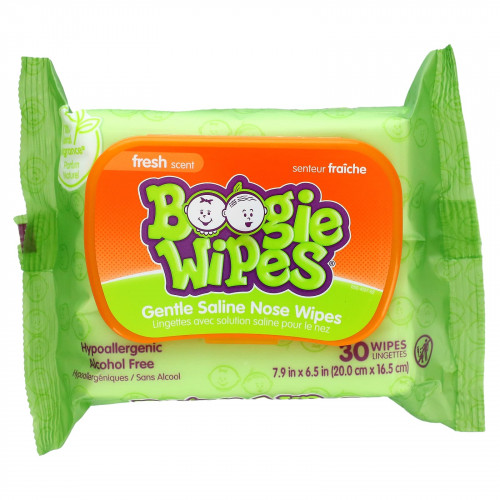 Boogie Wipes, Салфетки с натуральной солью для текущего носа, свежий запах, 30 салфеток