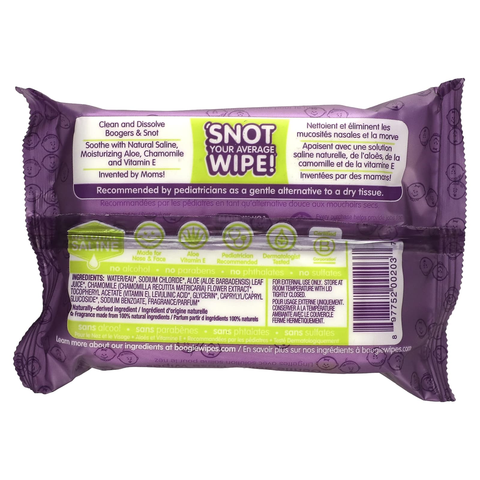 Boogie Wipes, Салфетки с натуральной солью для текущего носа, отличный виноградный запах, 30 салфеток