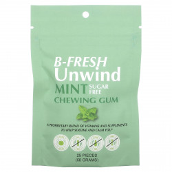 B-Fresh Inc., Unwind, жевательная резинка, без сахара, мята, 25 шт. (50 г)