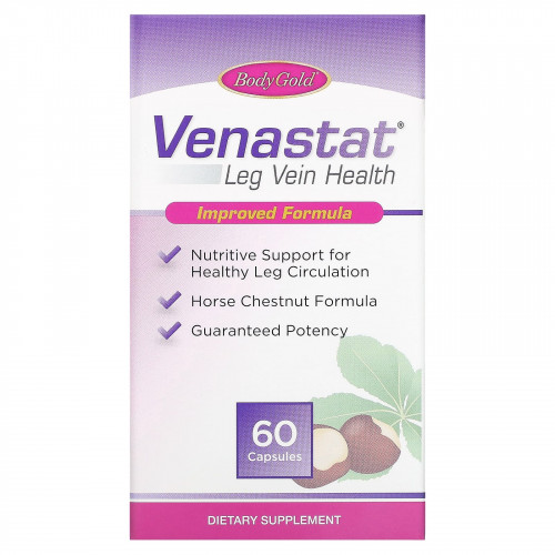 BodyGold, Venastat, для здоровья вен ног, 60 капсул