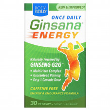 BodyGold, Ginsana Energy, без кофеина, 30 вегетарианских капсул