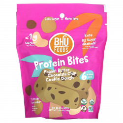 BHU Foods, Protein Bites, арахисовая паста, тесто для шоколадного печенья, 6 порций, 25 г (0,88 унции)