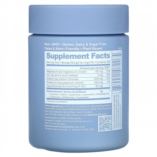 BodyHealth, Perfect Amino Electrolytes, смесь ягод, 156 г (5,5 унции)