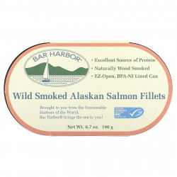 Bar Harbor, Филе дикого копченого аляскинского лосося, 190 г (6,7 унции)