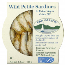 Bar Harbor, Маленькие дикие сардины в оливковом масле первого отжима, 120 г (4,2 унции)