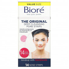 Biore, полоски для глубокого очищения пор, оригинальная формула, 14 полосок для очищения кожи носа