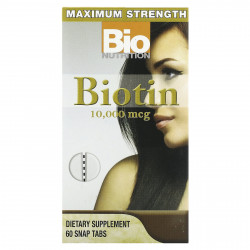 Bio Nutrition, Биотин, максимальная эффективность, 10 000 мкг, 60 таблеток
