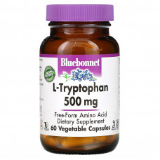 Bluebonnet Nutrition, L-триптофан, 500 мг, 60 растительных капсул