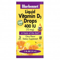 Bluebonnet Nutrition, Жидкий витамин D3 в каплях, натуральный аромат цитрусовых, 400 МЕ, 1 жидк. унц. (30 мл)