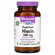 Bluebonnet Nutrition, Ниацин, не вызывающий смывания, 500 мг, 120 растительных капсул