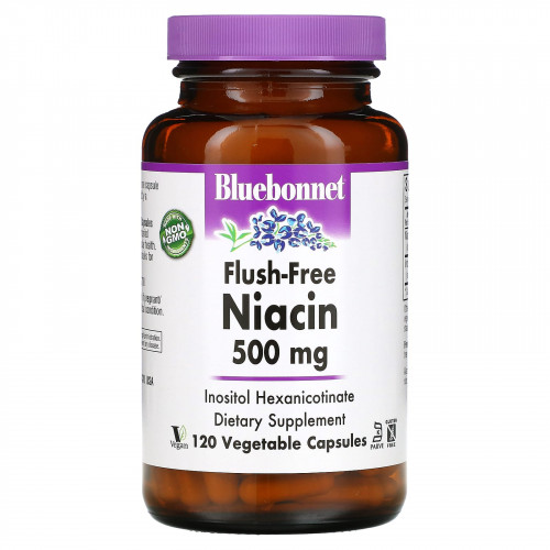 Bluebonnet Nutrition, Ниацин, не вызывающий смывания, 500 мг, 120 растительных капсул