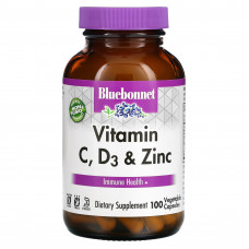 Bluebonnet Nutrition, витамины C, D3 и цинк, 100 растительных капсул