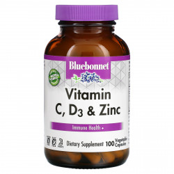 Bluebonnet Nutrition, витамины C, D3 и цинк, 100 растительных капсул