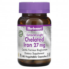 Bluebonnet Nutrition, Хелатное железо усиленного действия, 27 мг, 90 растительных капсул