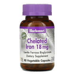 Bluebonnet Nutrition, железо в хелатной форме, 18 мг, 90 растительных капсул