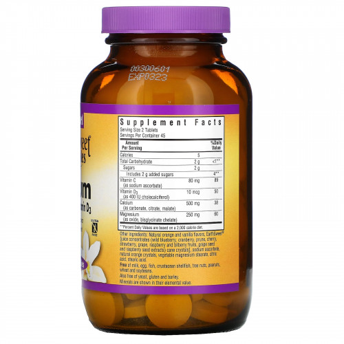 Bluebonnet Nutrition, EarthSweet, жевательные таблетки, кальций, магний и витамин D3, со вкусом апельсина и ванили, 90 жевательных таблеток