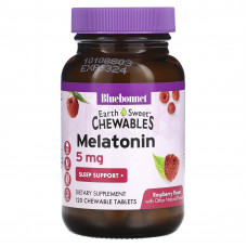 Bluebonnet Nutrition, Жевательные конфеты EarthSweet, мелатонин, натуральный малиновый вкус, 5 мг, 120 жевательных таблеток
