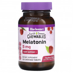 Bluebonnet Nutrition, Жевательные конфеты EarthSweet, мелатонин, натуральный малиновый вкус, 5 мг, 120 жевательных таблеток
