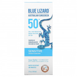 Blue Lizard Australian Sunscreen, минеральное солнцезащитное средство, SPF 50+, для чувствительной кожи, 148 мл (5 жидк. унций)