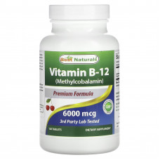 Best Naturals, Витамин B12 (метилкобаламин), 6000 мкг, 120 таблеток