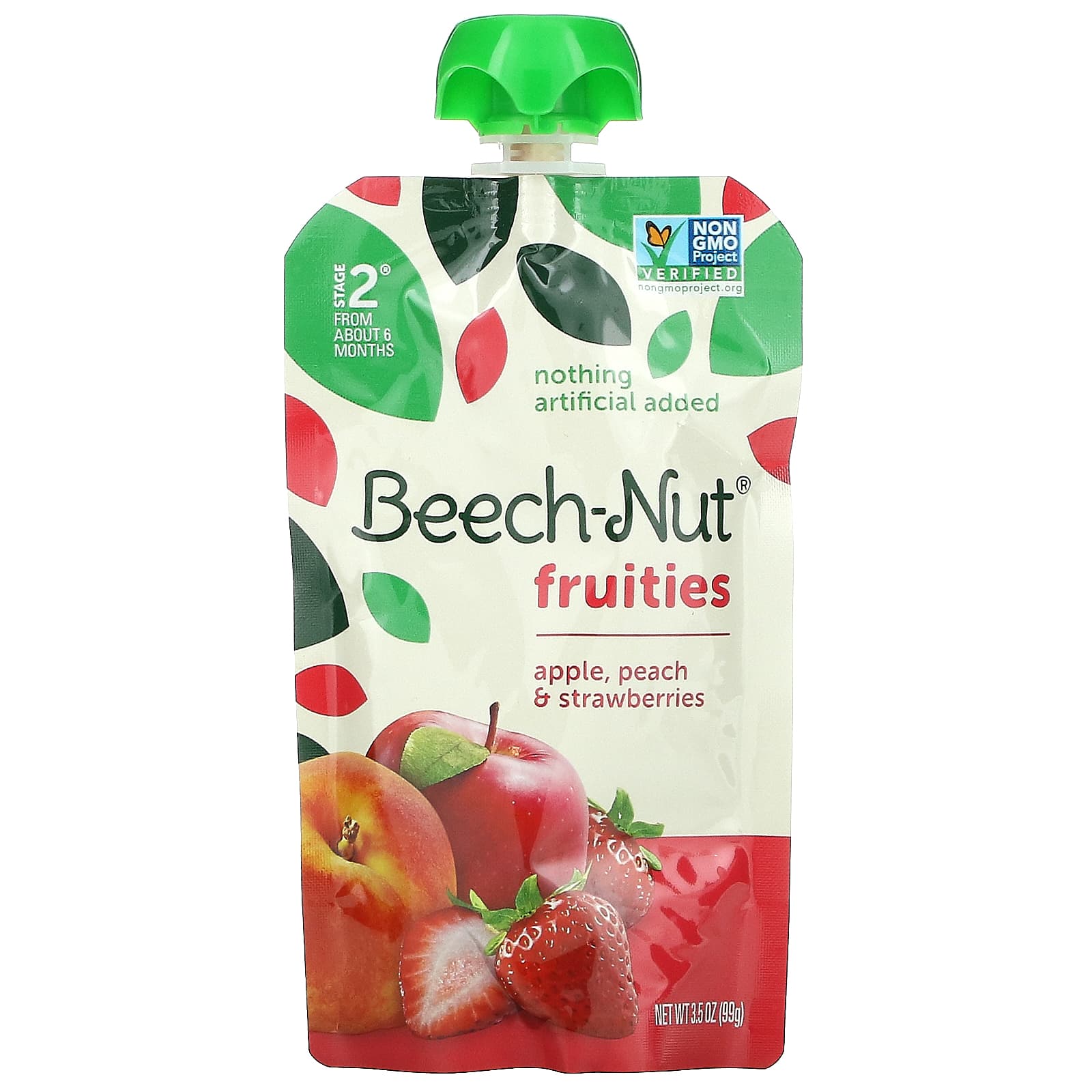 Beech-Nut, фрукты, для детей от 6 месяцев, яблоко, персик и клубника, 12 паучей по 99 г (3,5 унции)