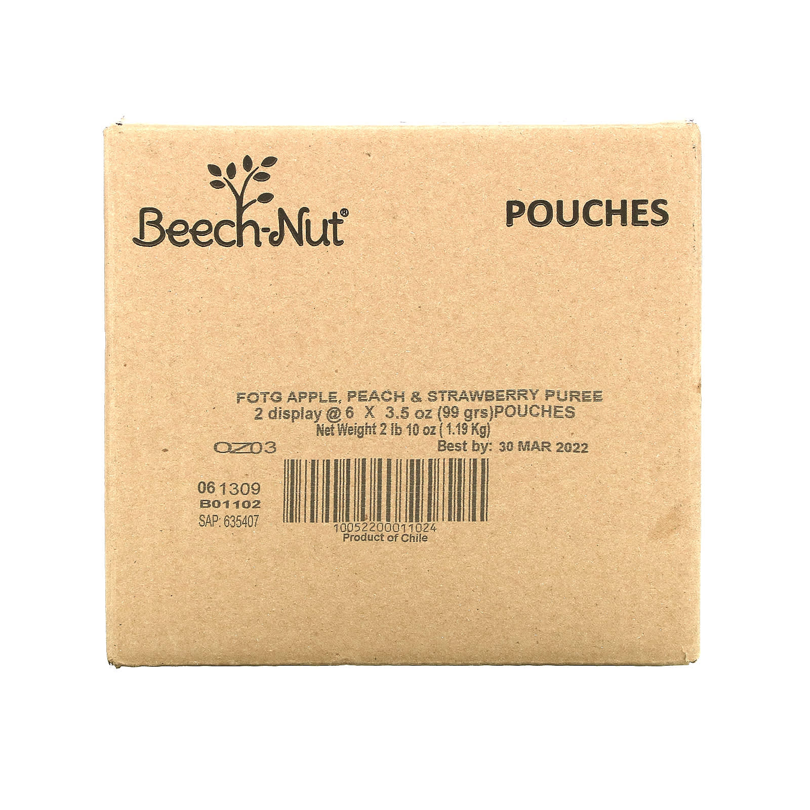 Beech-Nut, фрукты, для детей от 6 месяцев, яблоко, персик и клубника, 12 паучей по 99 г (3,5 унции)