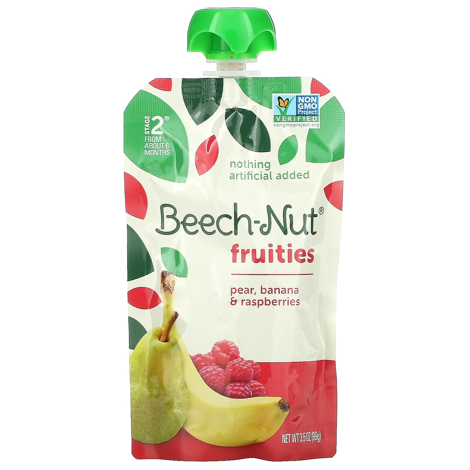 Beech-Nut, фрукты, для детей от 6 месяцев, груша, банан и малина, 12 паучей по 99 г (3,5 унции)