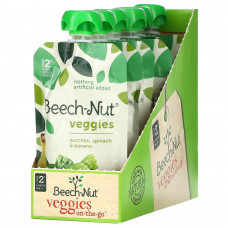 Beech-Nut, овощи, для детей от 6 месяцев, цукини, шпинат и банан, 12 паучей по 99 г (3,5 унции)