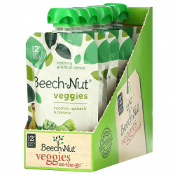 Beech-Nut, овощи, для детей от 6 месяцев, цукини, шпинат и банан, 12 паучей по 99 г (3,5 унции)