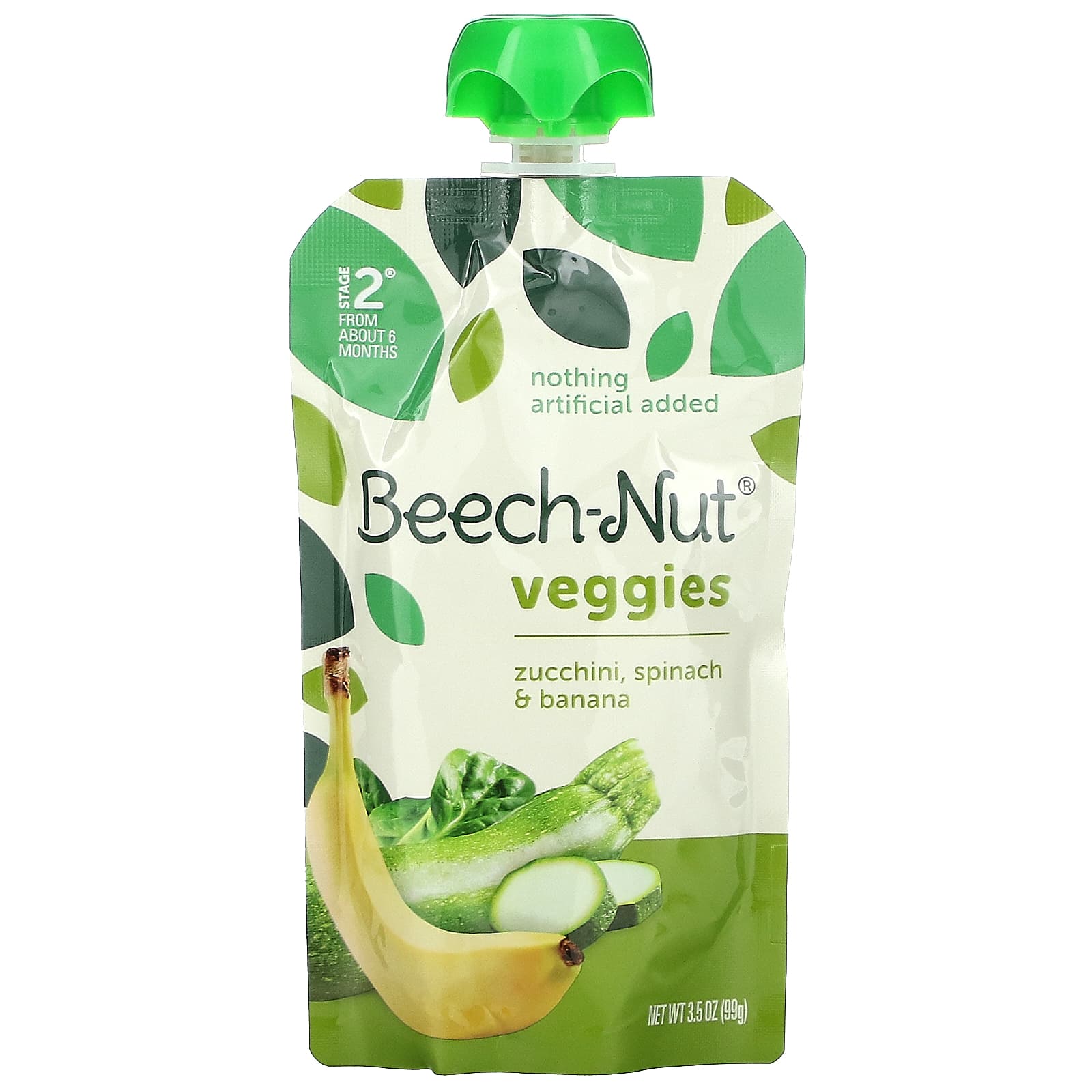 Beech-Nut, овощи, для детей от 6 месяцев, цукини, шпинат и банан, 12 паучей по 99 г (3,5 унции)