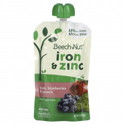 Beech-Nut, Смесь фруктов и овощей, железо и цинк, от 12 месяцев, яблоко, голубика и шпинат, 99 г (3,5 унции)