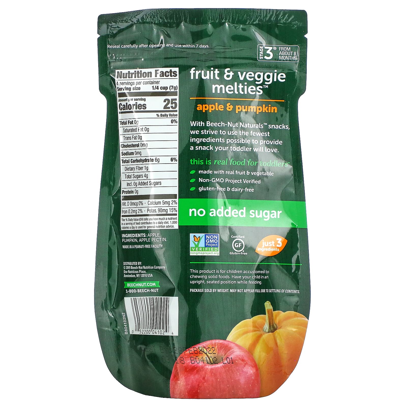 Beech-Nut, Naturals, Fruit & Veggie Melties, снек из натуральных фруктов и овощей, для детей от 8 месяцев, яблоко и тыква, 28 г (1 унция)