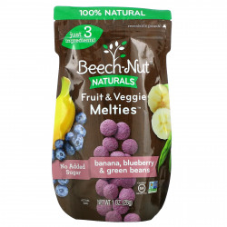 Beech-Nut, Naturals, Fruit & Veggie Melties, снек из фруктов и овощей, для детей от 8 месяцев, банан, голубика и стручковая фасоль, 28 г (1 унция)