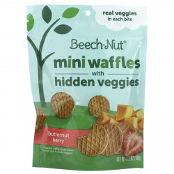 Beech-Nut, Мини-вафли со скрытыми овощами, от 12 месяцев, мускатный орех, 90 г (3,2 унции)