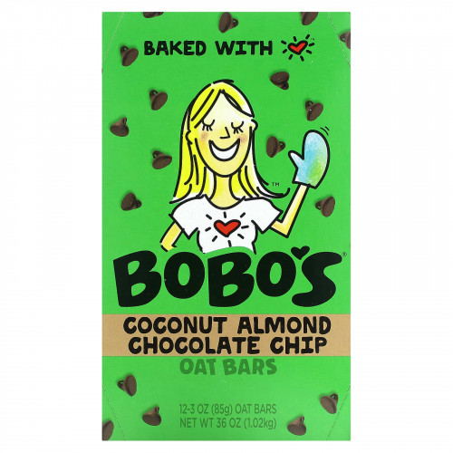 Bobo's Oat Bars, Кокос и миндаль с шоколадной крошкой, 12 батончиков, по 85 г (3 унции)