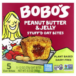 Bobo's Oat Bars, Овсяные кусочки с начинкой, арахисовая паста и желе, 5 кусочков, 37 г (1,3 унции)