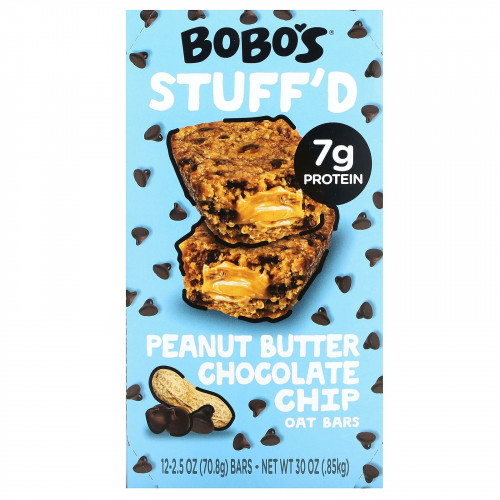 Bobo's Oat Bars, Овсяные батончики с арахисовой пастой и шоколадной крошкой, 12 батончиков по 70,8 г (2,5 унции)