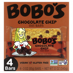 Bobo's Oat Bars, Овсяные батончики с шоколадной крошкой, 4 батончика по 85 г (3 унции)
